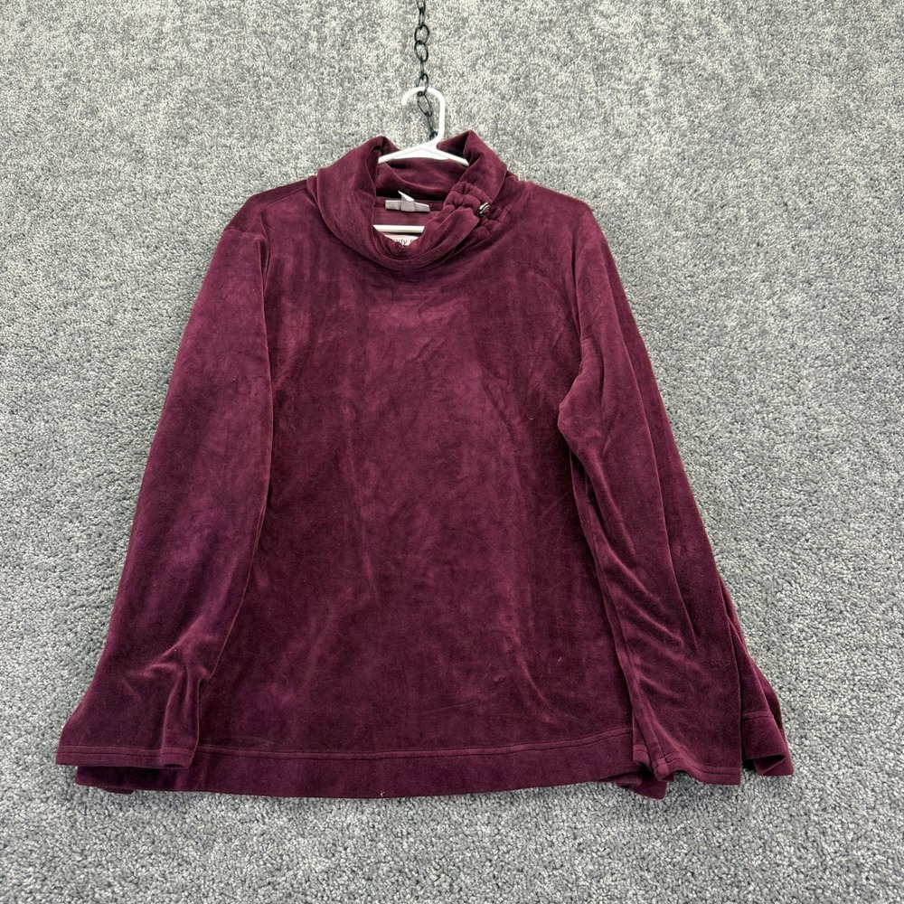 Dana Buchman Pullover Womens Extra Large Burgundy Velour Cowl Neck Long Sleeve